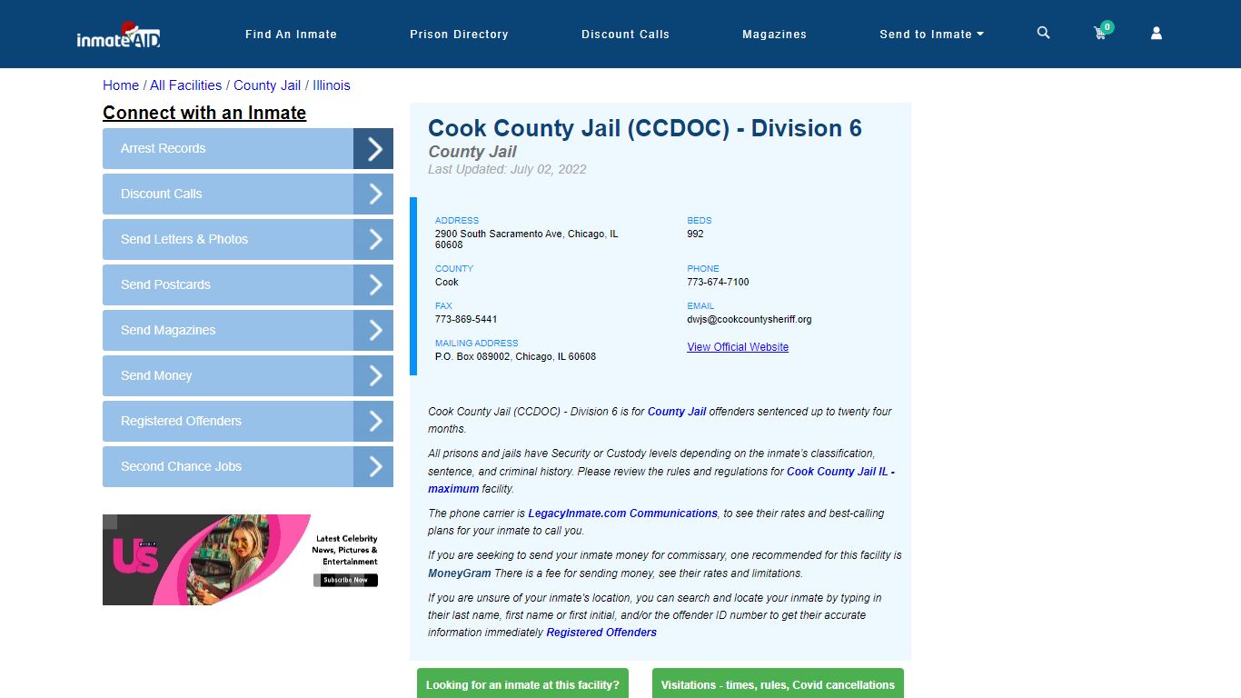 Cook County Jail (CCDOC) - Division 6 - Inmate Locator - Chicago, IL